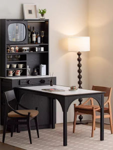 Retro Style Narrow Island Table 2025 New Solid Wood Dining Room Cabinet against Wall Integrated Storage Cabinet Home Use