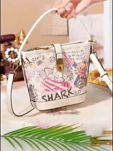 FOXER Tas Bahu Wanita Tas Bucket Grafiti Tas Tangan Fashion Tas Wanita Bermotif Tas kulit