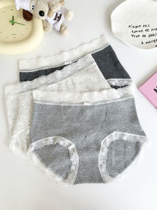 French Elegant Mid-Waist Antibacterial Cotton Underwear Lace Trim Butt Covering Triangle Pants Womens Comfortable Briefs