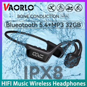 VAORLO Original Bluetooth 5.4 True Bone Conduction Wireless Headphones 32GB MP3 Player IPX8 Waterproof Swimming Sports HIFI Music Earphones with Mic LED Display For All Smartphones