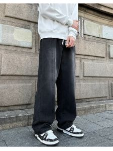 กางเกงยีนส์ทรงตรงหลวมๆ สไตล์อเมริกัน กางเกงขายาวลำลองสำหรับผู้ชาย ทรงหลวมๆ ไซส์ใหญ่ กางเกงขายาวทรงตรง