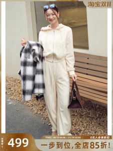 MeiYang Casual Cheese Themed Two-Piece Set Straight Leg Pants Sweatshirt Jacket Combo Cotton Fashion Ensemble for Women