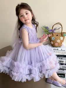 Princess Style Summer Sleeveless Mesh Skirt Childrens Dress Fairy Tale Girls Clothing Breathable Comfortable Medium Waist