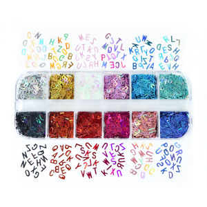 12 grid box with laser letters and sequins laser nail polish glitter sequins nail drops DIY filled sequins