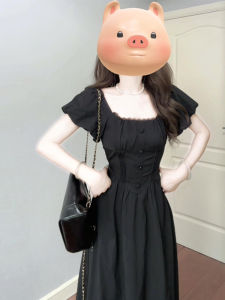 ZHENMANZI | French Style Black Puff Sleeve Square Neck Waist Cinched Dress