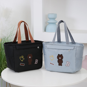 New Large Capacity Canvas Tote Bag Simple Cartoon Commuting Aluminum Foil Insulated Lunch Bag Handheld Bag for Work And Travel