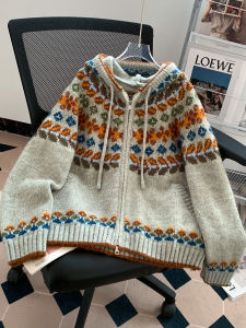 QINGNAER | Vintage Casual Fair Isle Hooded Sweater