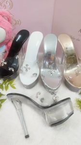 Guốc cao gót nữ quai trong đính đá hoa gót nhọn cao 14.5cm-15cm size 34 đến 40 mang chắc chân không đau gót