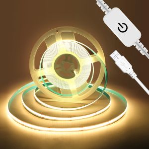 COB LED Strip Lights 5V High Density Linear Lighting Touch Dimmer LED Tape Ribbon Flexible For Living Room Cabinet Decor