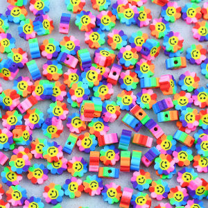 Colorful Sunflowers Polymer clay Smile Spacer Loose Beads 9mm For Jewelry Making DIY Bracelets Earrings Phone Chains Accessories