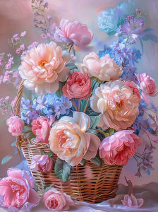 Huacan Full Square Round Drill Diamond Painting Peony Flower Basket Diamond Mosaic Art Decorative Paintings