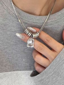 Double Layer Titanium Steel Geometric Pendant Necklace Womens Fashion Jewelry Color Retention Hip Hop Sweet Cool Girl Design