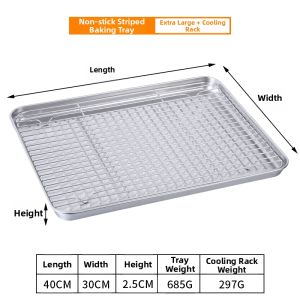 Stainless Steel Baking Tray with Mesh Rack Drain Oil Dish Rectangular with Baking Net Anti-Adhesive Kitchen Cooking Tools