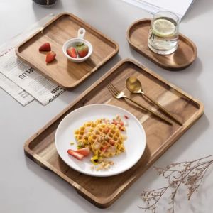 Natural Acacia Wood Coffee Tray Rectangular Plate for Fruit Snacks Food Storage Dessert Candy Gongfu Tea Serving