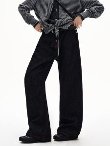 Damon Island American Style Flared High-End Black Original Jeans Womens CleanFit Slimming Casual Pants Loose Fit No Stretch