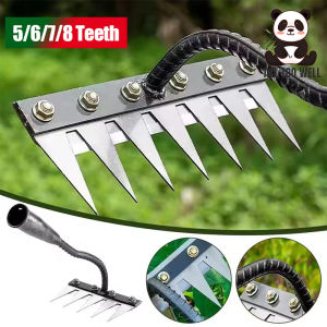 5/6/7/8 Teeth Agricultural Rake Soil Loosening Weeding Tool Manganese Steel Garden Weeding Rake Multi-use Agricultural Straw Hoe