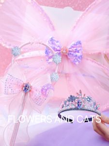 Flowers And Cats Princess Crown Birthday Girls Hair Accessories Spring Summer Princess Blue Elsa Frozen Ice Queen
