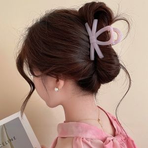 Pink Bows Minimalist Medium Size Hair Claw Fancy Hair Clip Easiest for Match Back Head Shark Clip Elegant Headdress Female