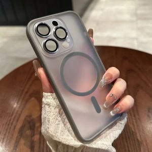HOCE With Lens Flim Magsafe Phone Cases For iPhone 15 14 13 12 Pro Max 15 Plus Matte Transparent Hard PC Case Wireless Charging Cover