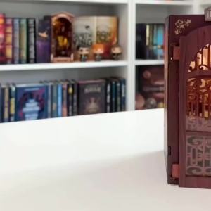CUTEBEE DIY Book Nook Kit Miniature Wooden Dollhouse with Light Bookshelf Insert Decoration Model for Gifts Bookshop Memories
