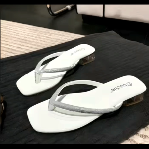 Womens Low-Heeled Slip-On Walking Sandals Flip-Flops Rhinestone-Decorated