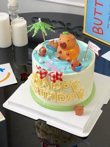 | Cake Decoration | Cute Brown Capybara Theme Toy Figurine Kids Birthday Cake Topper 网红卡皮巴拉许愿小豚鼠可爱水豚主题儿童生日蛋糕装饰带灯摆件