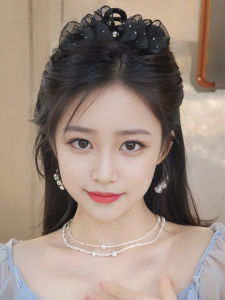 Elegant Cloud Bubble Starry Sky Water Diamond Mesh Shark Tail Hair Clip Original Design Silk Material Fashionable Hair Accessories