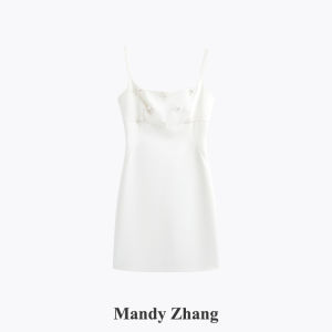 Floral Beaded White Halter Dress Short