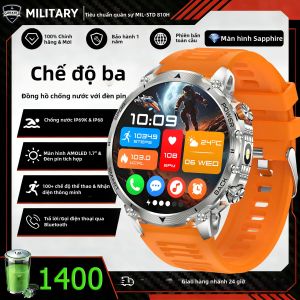 Đồng Hồ Thông Minh Quân Đội Có Đèn Pin LED 1400mAh BT Call GPS Sport IP68 Chống Nước Cho Android iOS Đồng Hồ Thông Minh Thời Trang Nam Có Thiết Bị Theo Dõi Sức Khỏe