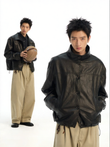 JNXS | Vintage Textured Loose Shoulder Turn-down Collar Jacket