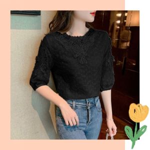 QJshop เสื้อแขนสั้นลูกไม้ เสื้อผู้หญิงดีไซน์หรู🌸 งานสวย ใส่สบาย ระบายอากาศดีไม่อบไม่ร้อน ผู้ชายช่วยให้เจอ สวยยืนหนึ่งขนาดนี้ไม่ตำได้ไงแม่⚡