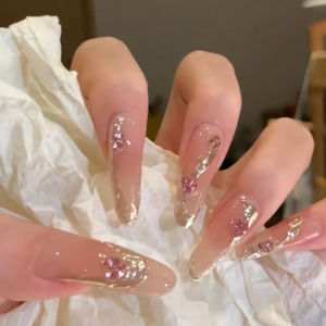 Luxurious Handmade Mirror Powder Nail Art 3D Wearable Drill Glitter Natural Color Detachable Nail Tips for Women