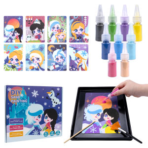 Sand Art Kit DIY Sand Painting Craft 14 Color 12 Princess Sand Painting Cards Montessori Toys Educational Toys for Kids Gifts