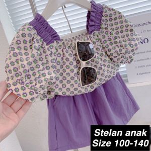 (LOLI-JKT) BS-264 SET ANAK CEWEK UNGU FULL BUNGA SIZE 100-140 FASHION BAGUS ANAK