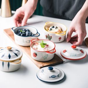 Gốm Sứ Cho Bé Bát Ăn Có Nắp Thân Thiện Với Môi Trường Lò Vi Sóng An Toàn Chén Ăn Cho Mì Ramen Yến Hấp Trứng Thiết Kế Hoạt Hình Cho Trẻ Em