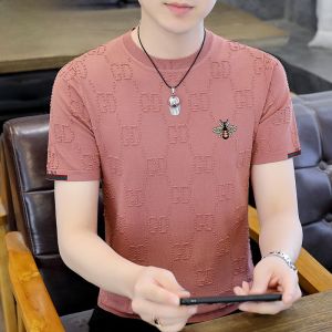 HENGYUANXIANG | Áo thun tay ngắn thêu hình con bướm cho nam mùa hè Ice Silk mát mẻ cao cấp Áo thun cổ tròn thêu họa tiết động vật