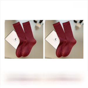 Ankela Red Socks Womens Korean Style Summer Thin Mid-Calf Pure Cotton No-Seam Wine Red Dark Red Spring Autumn Crew Socks
