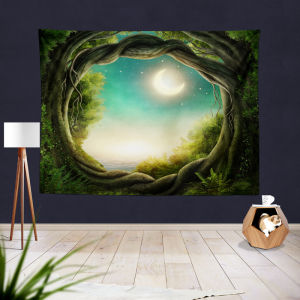 VIKAMA Forest Tree Hole Lake Path Wall Tapestry Nature Green Scenery Fantasy Wood Home Decor Retro Style Soft Durable Cozy Gift