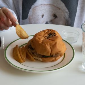 Green Stripes Ceramic Plate 8 Inches Flat Dish American Retro Simple Design Fruit Dessert Salad Plate by Pigsheep Studio