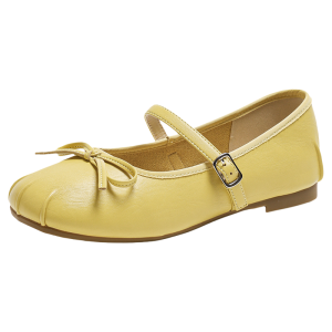 Josiny | Yellow Bow Mary Jane Ballet Flats Soft Bottom Women Shoes