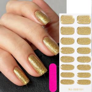 สติ๊กเกอร์ติดเล็บเจลกลิตเตอร์สีทองลายคริสต์มาส 16Tips + ตะไบเล็บ 1 ชิ้น แบบกึ่งสำเร็จรูป ใช้กับแสง UV/LED ปิดคลุมเล็บเต็มแผ่น พร้อมกาวในตัว