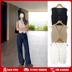 Summer Womens V-Neck Sleeveless Vest Short Hemp Linen Blend Waistcoat Casual Chic Top Breathable Fashion Roupas Femininas Old Money Top Women Chic France Stylish V-neck Knitted Vest Solid Color Elegant Tops 2025 trends Waistcoat Minimal Style