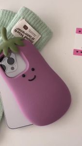 3D การ์ตูนมะเขือยาวซิลิโคนสีม่วงเคสศัพท์สำหรับ iPhone 16 15 14 13 12 11 Pro Max ปลอกซิลิโคนอ่อน Anti Fall ฝาครอบป้องกันสำหรับ IPhone16 Case