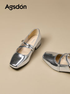 Silver Mary Jane Womens Shoes Comfortable French Style Soft Bottom Thick Heel High-End Sensation Single Shoes for Summer