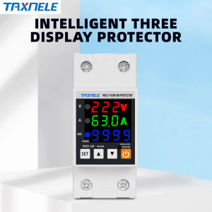 Din Rail Dual Display Adjustable Over Voltage Current and Under Voltage Protective Device Protector Relay 63A 220V 230V Kwh Energy Meter