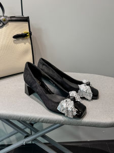 Elegant Square Head High Heels Womens Chunky Heel 2025 New Commuting Butterfly Knot Low Cut Single Shoes Fashionable Shoes