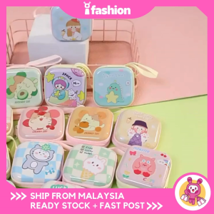 IFASHION 1624 Cute Cartoon Mini Zipper Square Headphone Holder Case Portable Earbuds Pouch Box Earphone Storage Bag