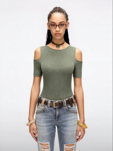 2026 Summer Wool Women Rhinestone Off-Shoulder Short Sleeve Slimming Cropped Knit Sweater
