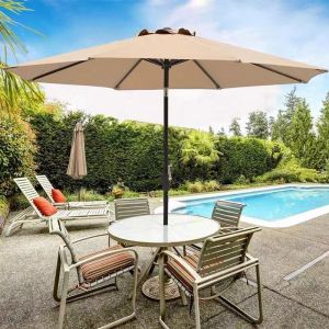 2.7M Big Garden Umbrella with Base Stand Outdoor Anti-UV Solar Parasol Retractable Yard Sunshade Patio Canopy Beach Tent