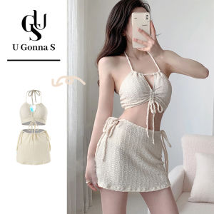 ชุดว่ายน้ำชุดสวมใส่ชายหาดบิกินี่สตรีเซ็กซี่ดัน3ชิ้นสไตล์ใหม่2024พร้อมกระโปรงแขนกุดเอวสูงแฟชั่นน่ารักยืดได้